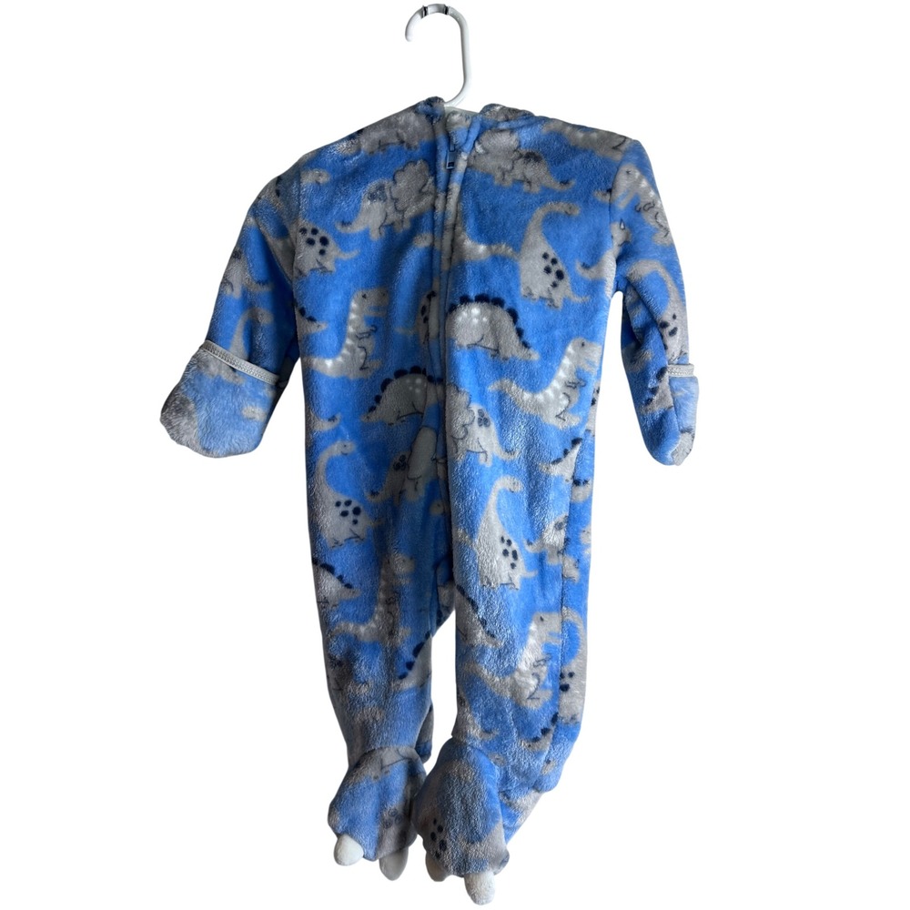 Mick Mack Dinosaur Fleece Pram Suit 0-3M Blue Hooded Footed Sleeper Kids